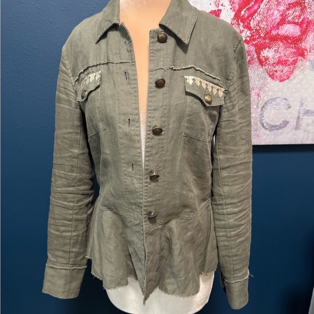 International Concepts Linen Green Embroidered Jacket M